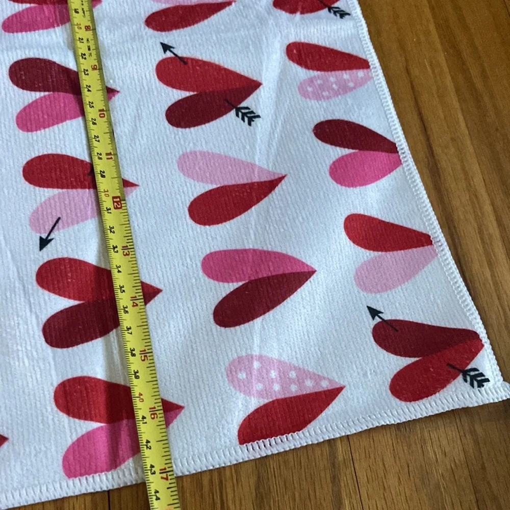 Valentine’s Day White Red Heart Microfiber Kitchen Bath Hand Towel Set of 3 New